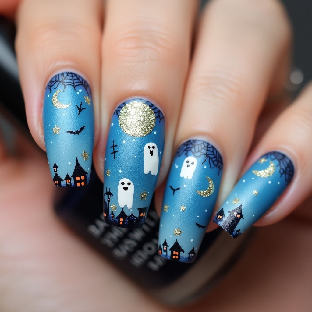 Baby Blue Halloween Nail Design