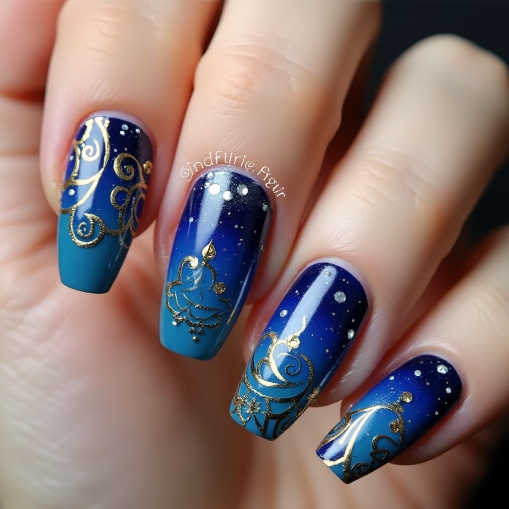 Blue Diwali Nail Design