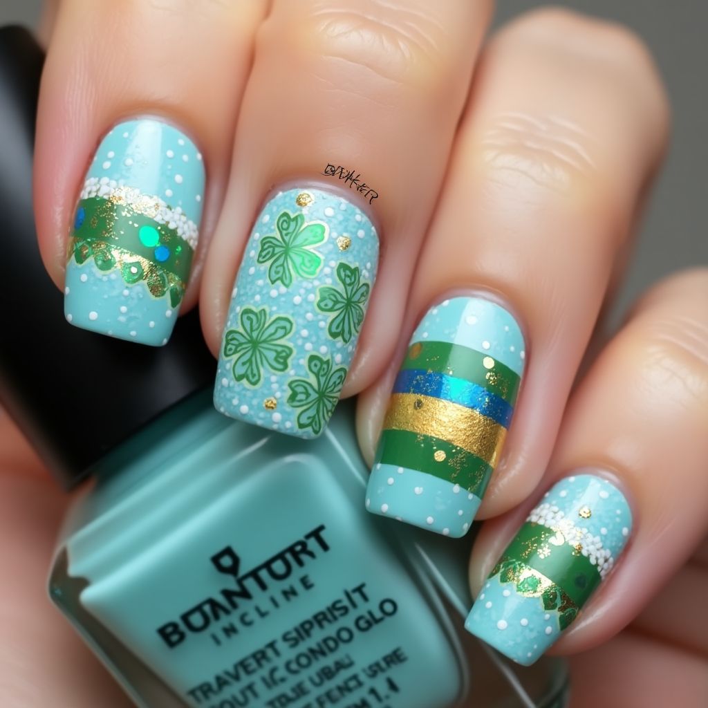 Baby Blue St Patrick's Day Nail Design