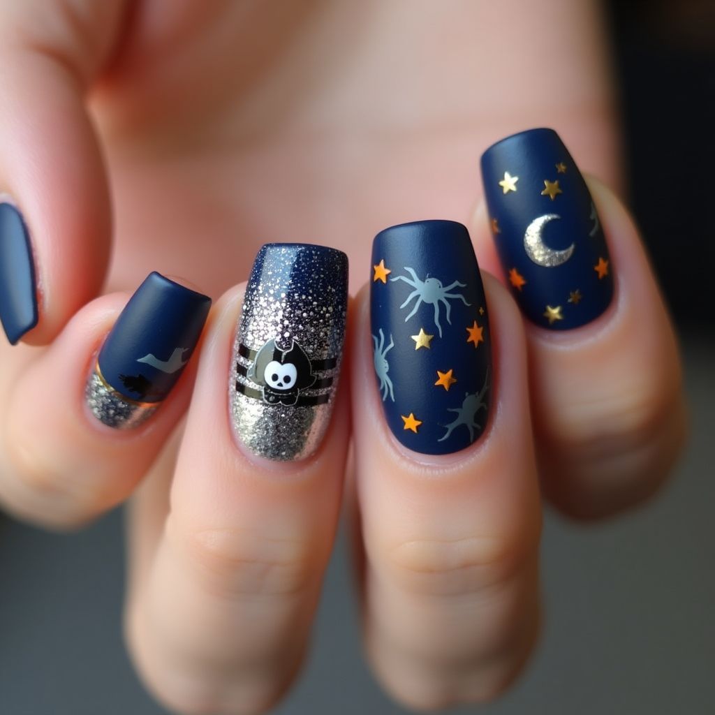 Navy Blue Halloween Nail Design