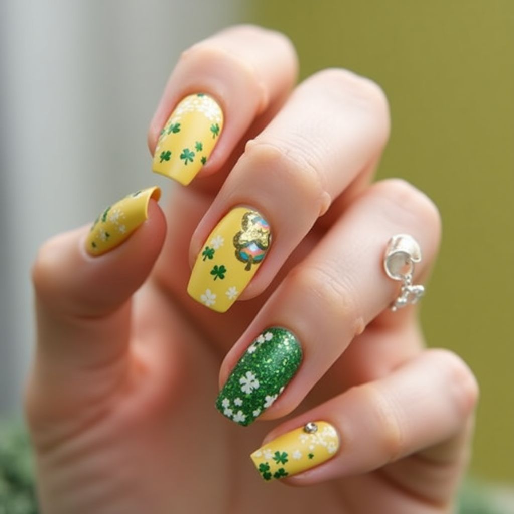 Pastel Yellow St Patrick's Day Nail Design