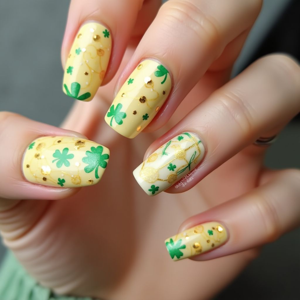 Pastel Yellow St Patrick's Day Nail Design