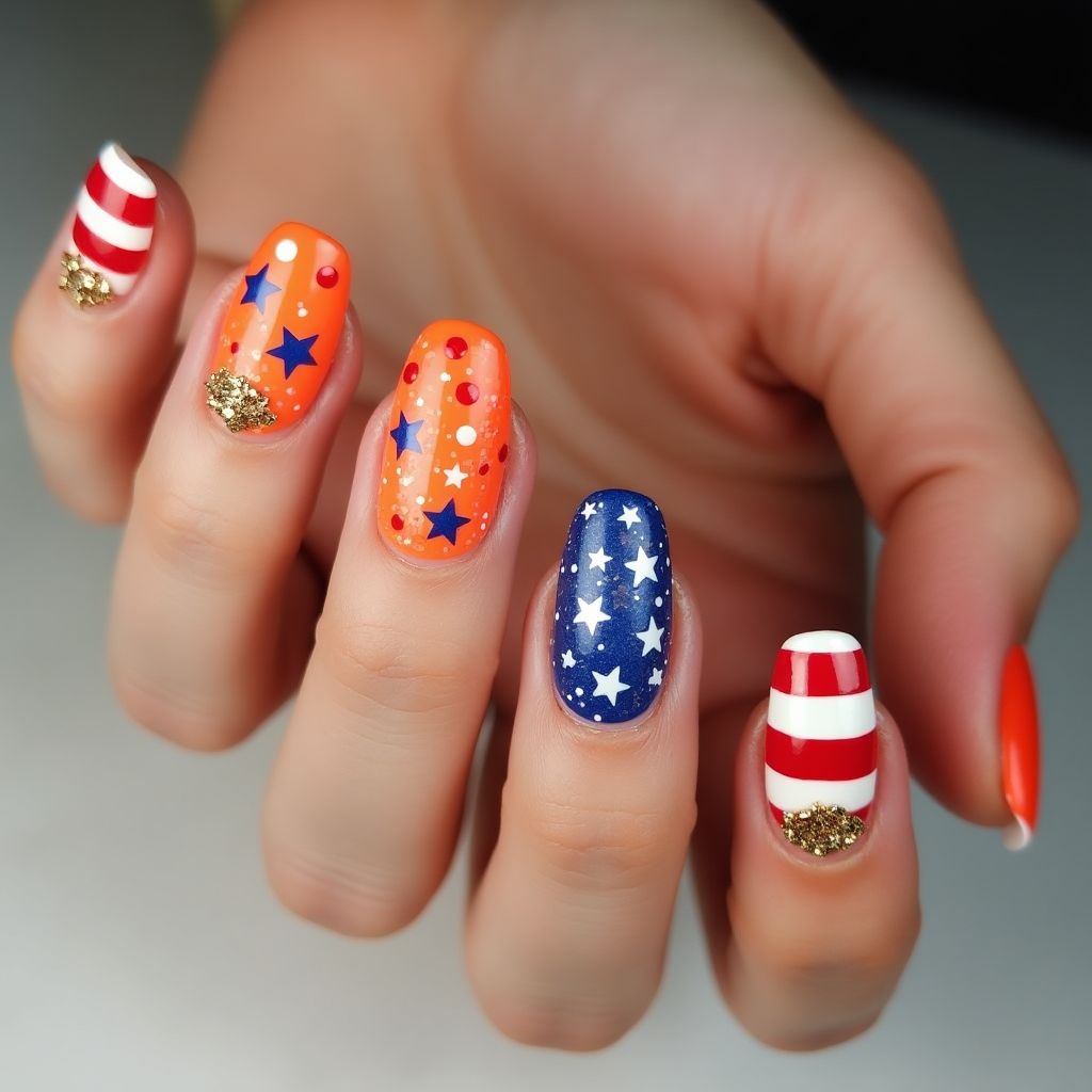 Orange 4th Of July Nail Design