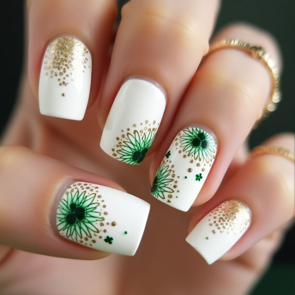 White St Patrick's Day Nail Design