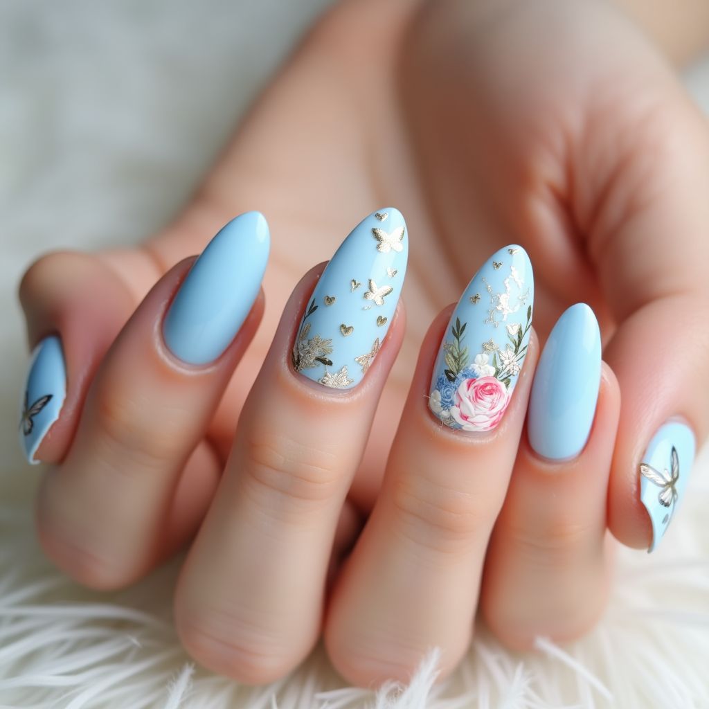 Pastel Blue Mother's Day Nail Design