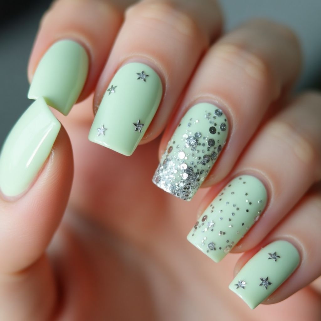 Pastel Green New Year Nail Design