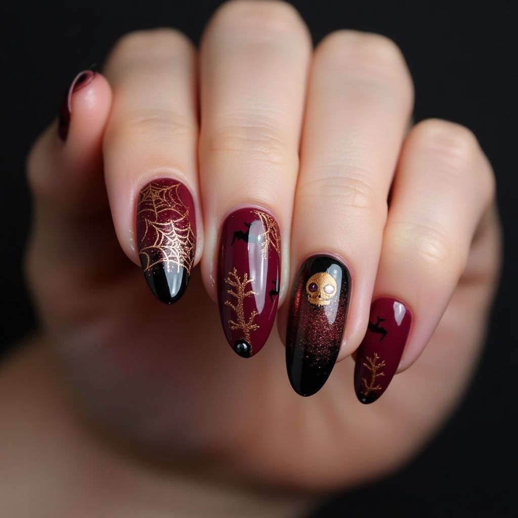 Burgundy Halloween Nail Design