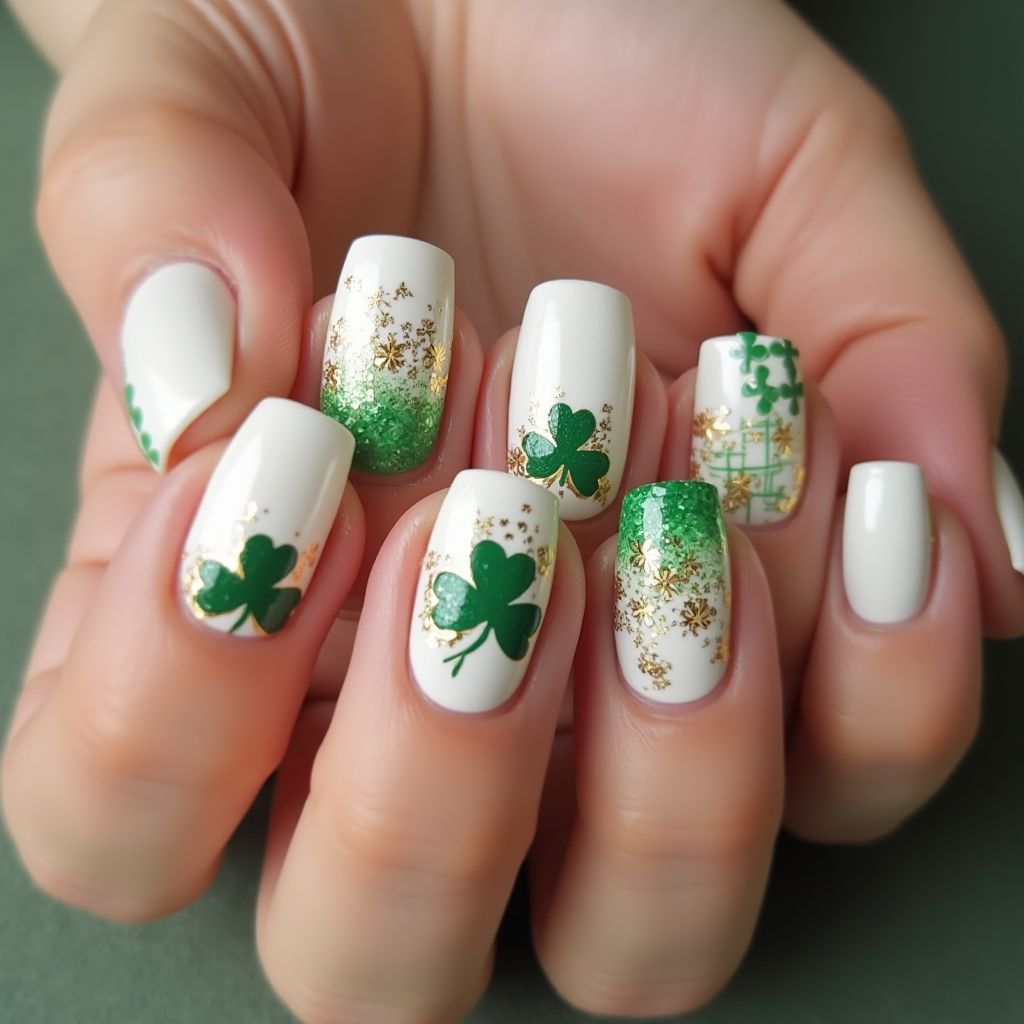 White St Patrick's Day Nail Design