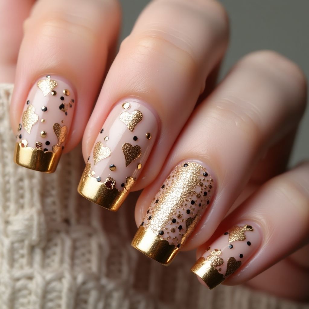 Gold Valentine's Day Nail Design