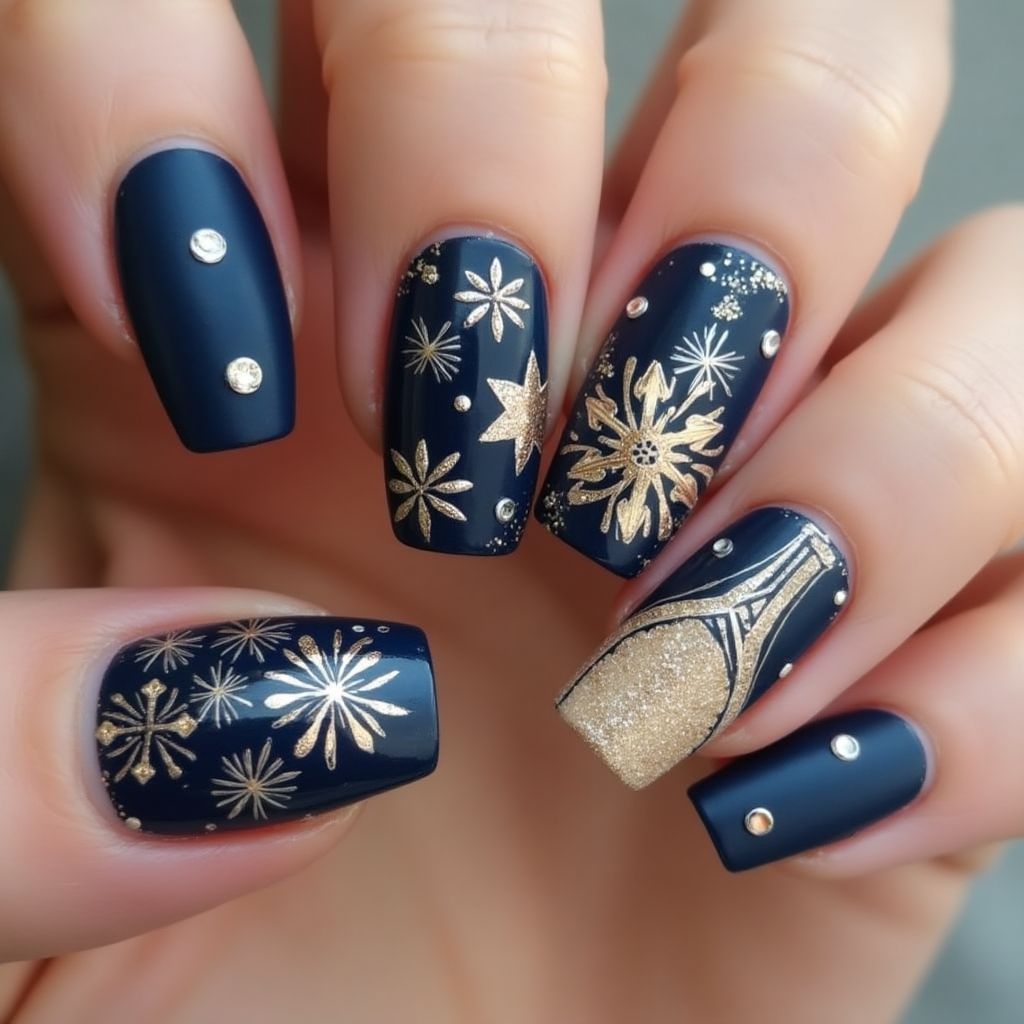 Navy Blue New Year Nail Design