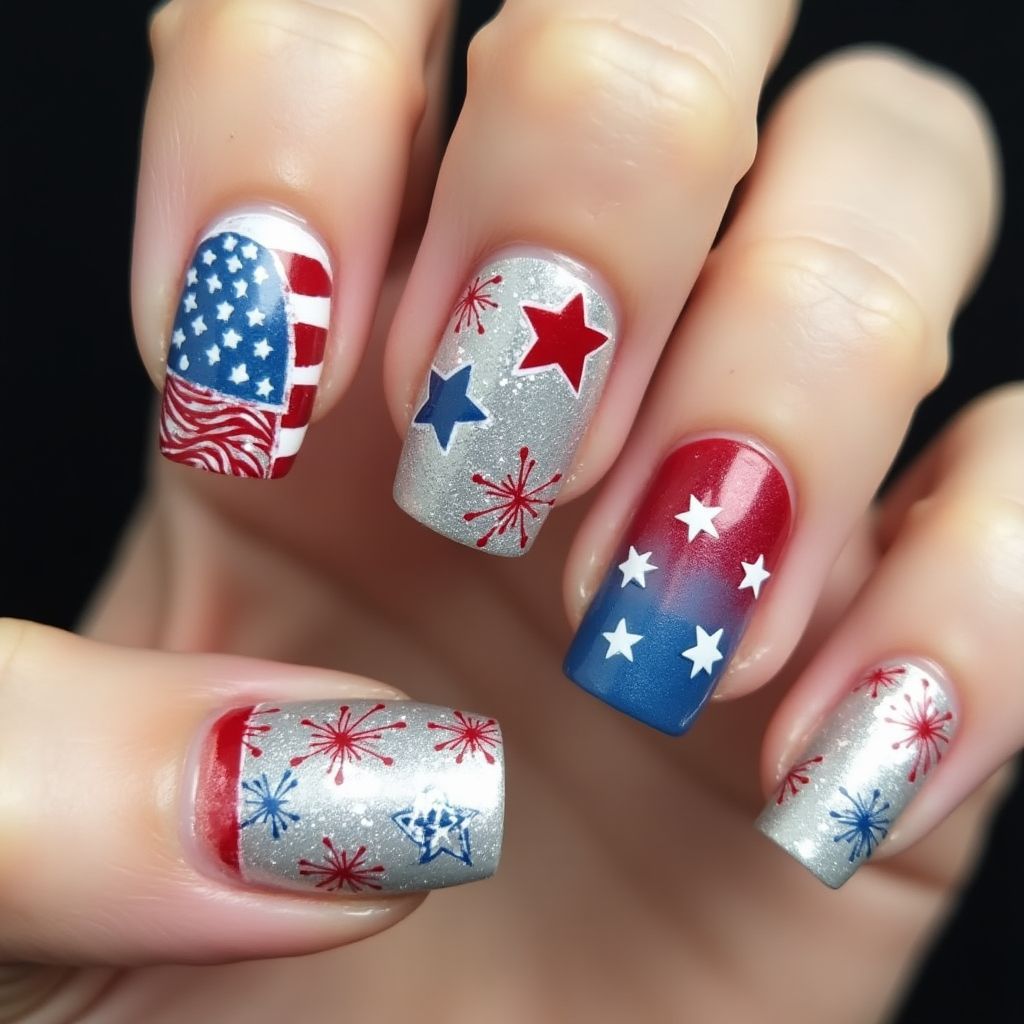 Silver 4th Of July Nail Design