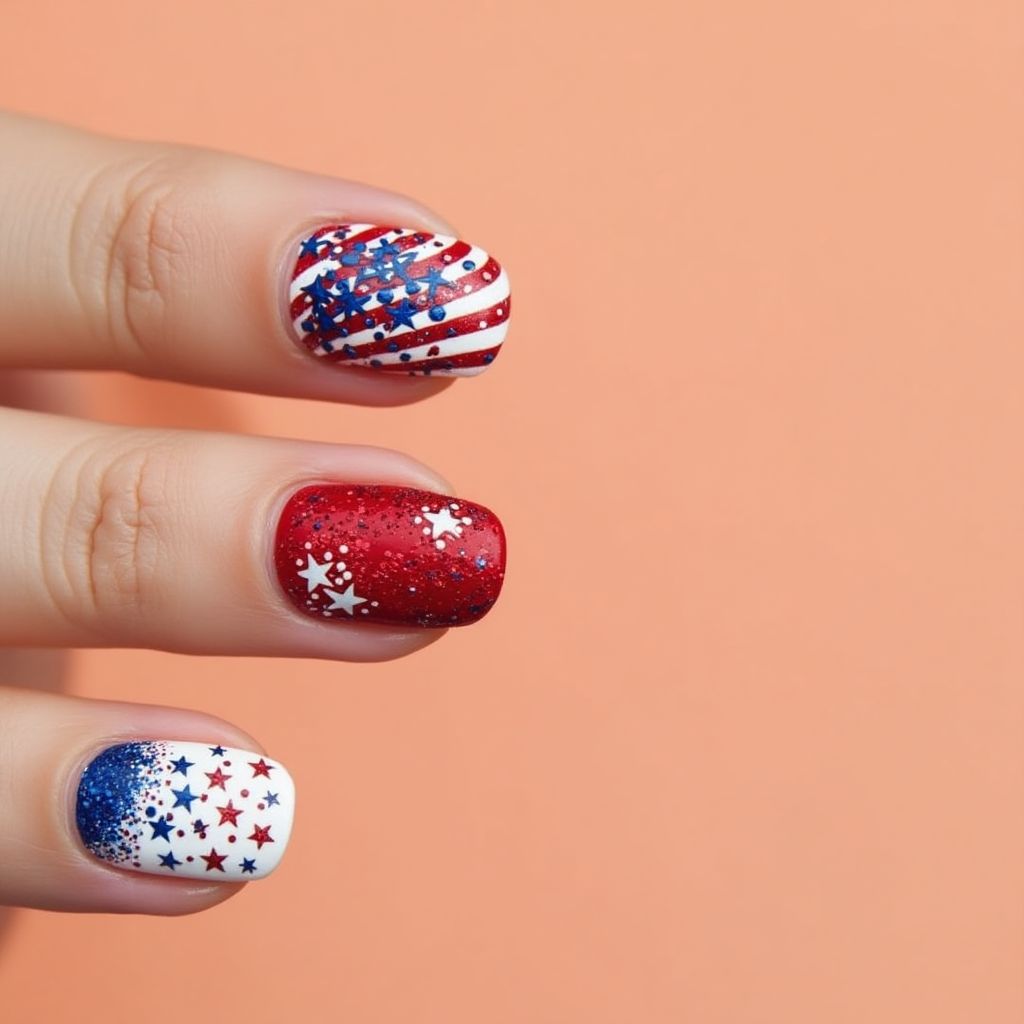 Peach 4th Of July Nail Design
