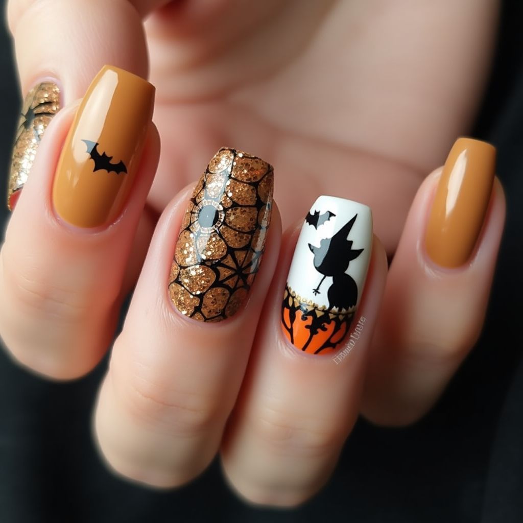 Tan Halloween Nail Design