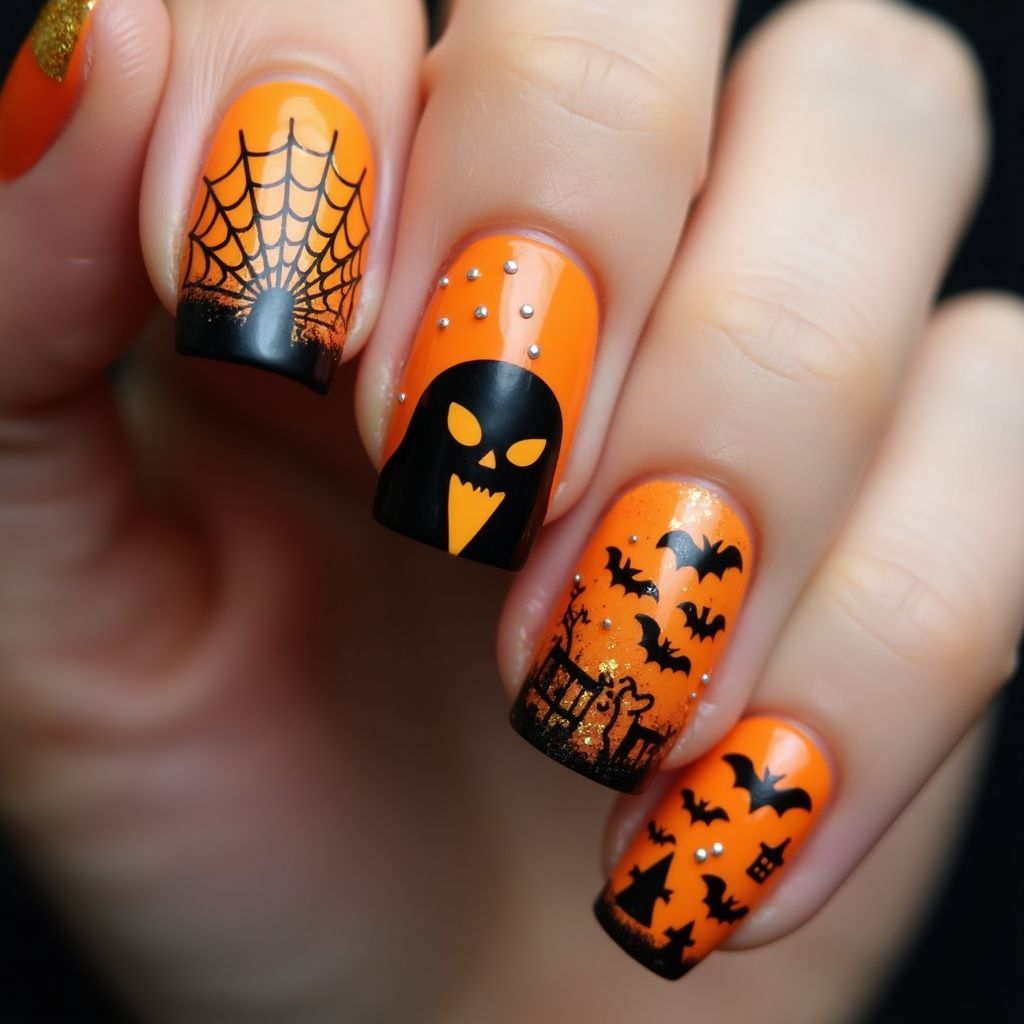 Orange Halloween Nail Design