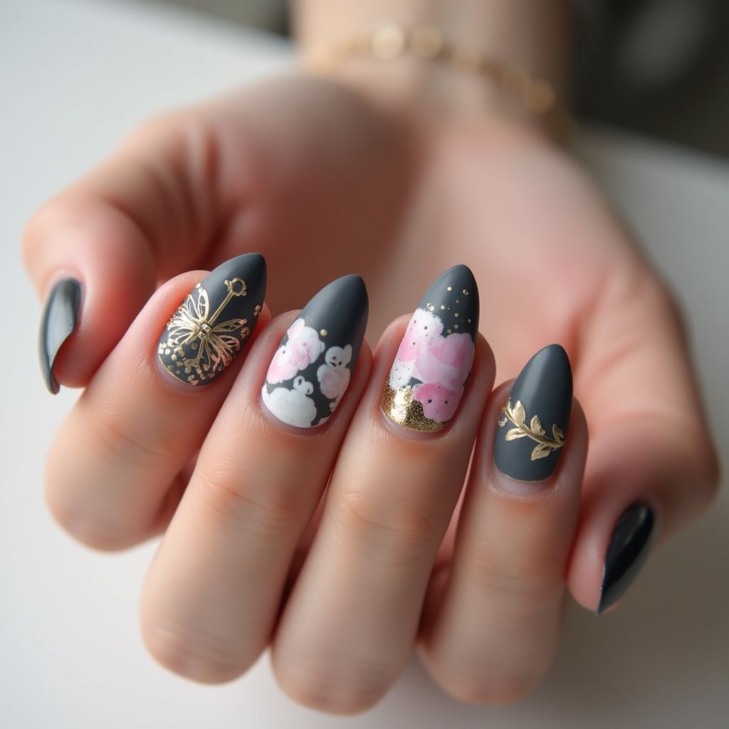Charcoal Gray Easter Nail Design