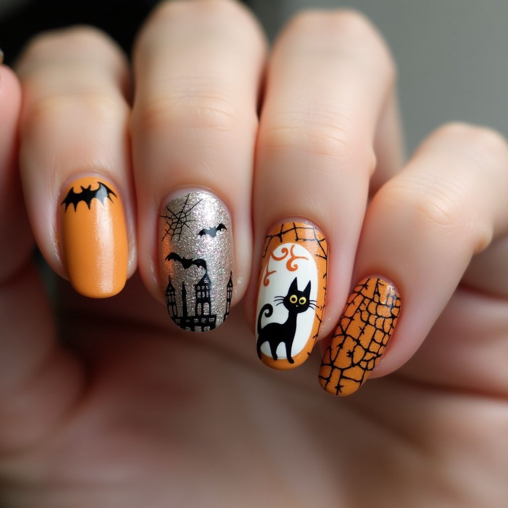 Tan Halloween Nail Design