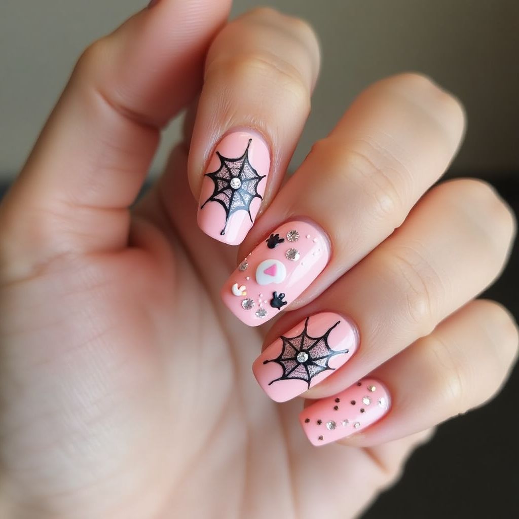 Baby Pink Halloween Nail Design