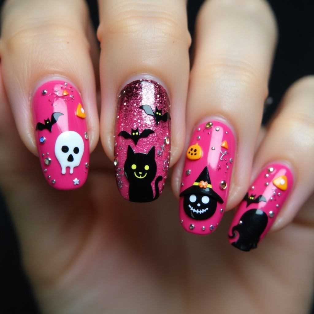 Hot Pink Halloween Nail Design