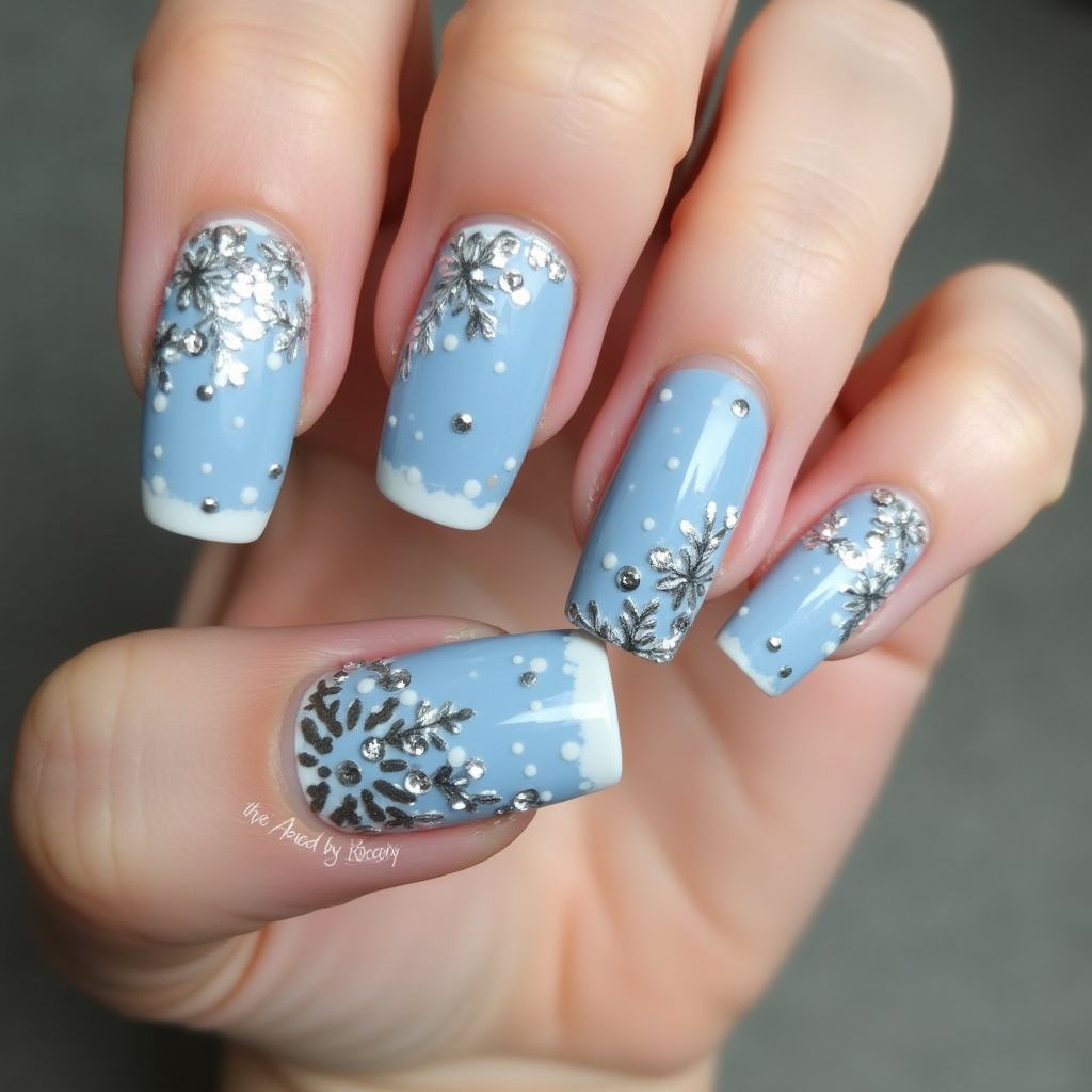 Baby Blue Christmas Nail Design