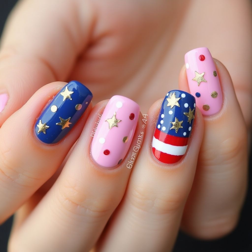 Baby Pink 4th Of July Nail Design