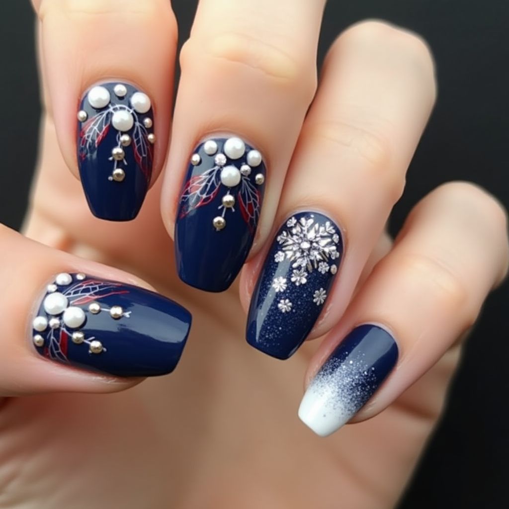 Navy Blue Christmas Nail Design