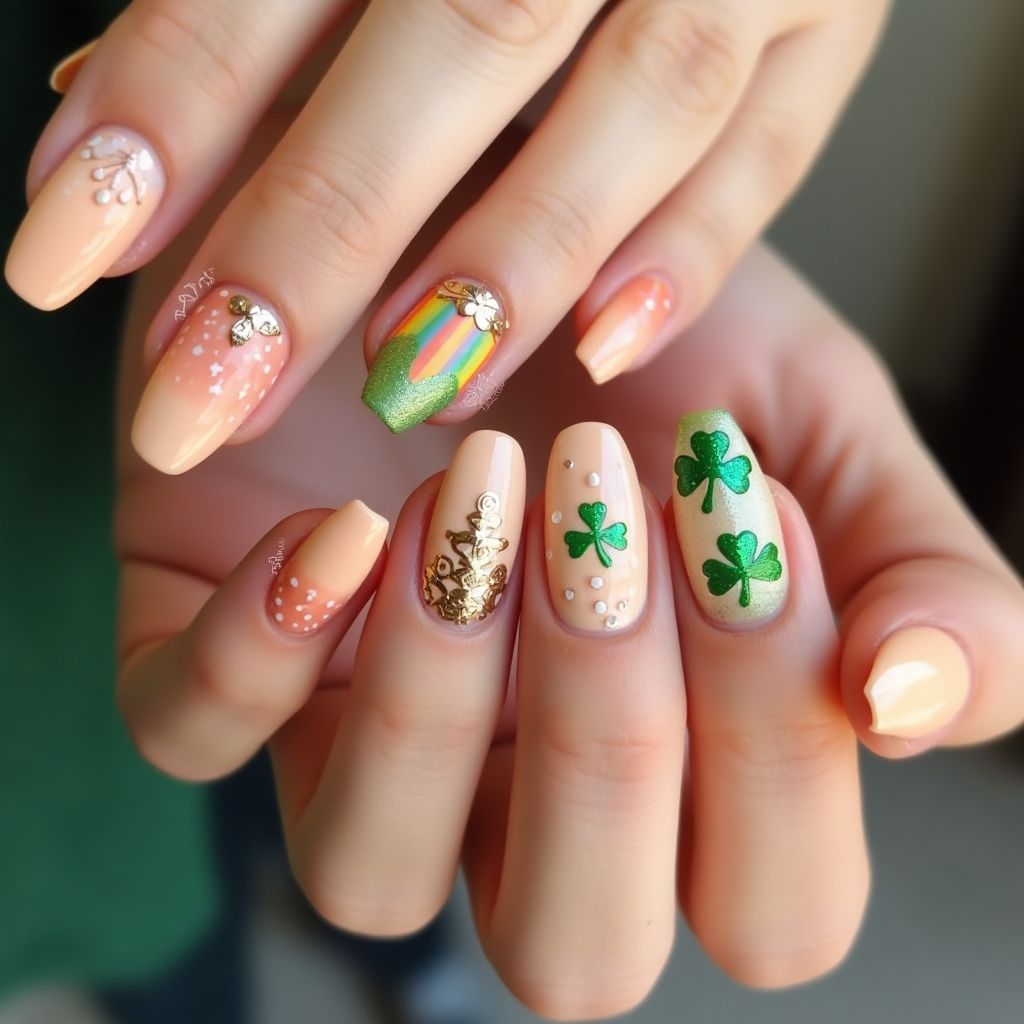 Peach St Patrick's Day Nail Design