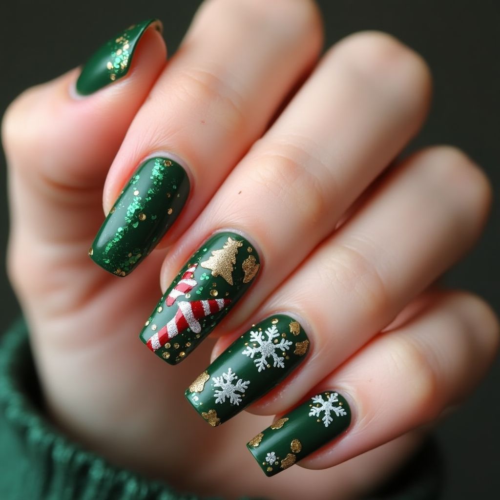 Emerald Green Christmas Nail Design