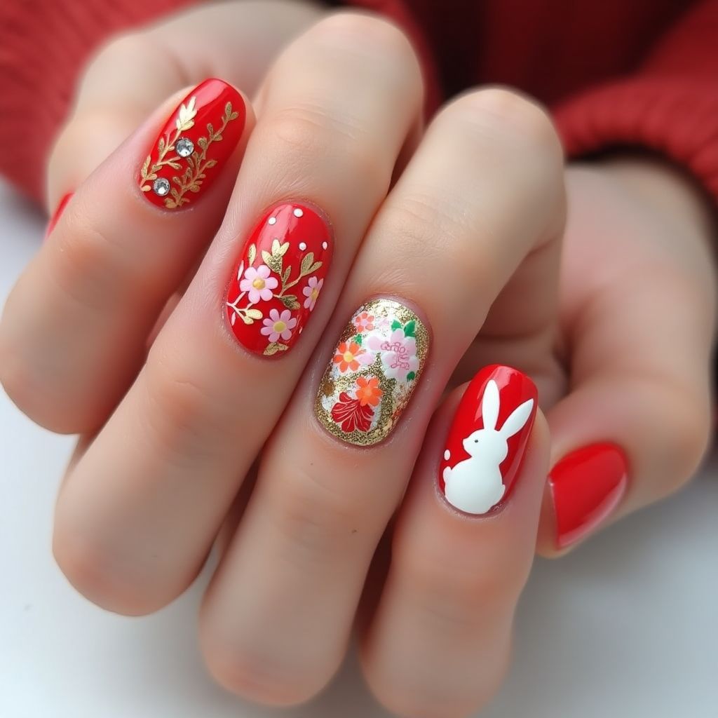 Red Easter Nail Design