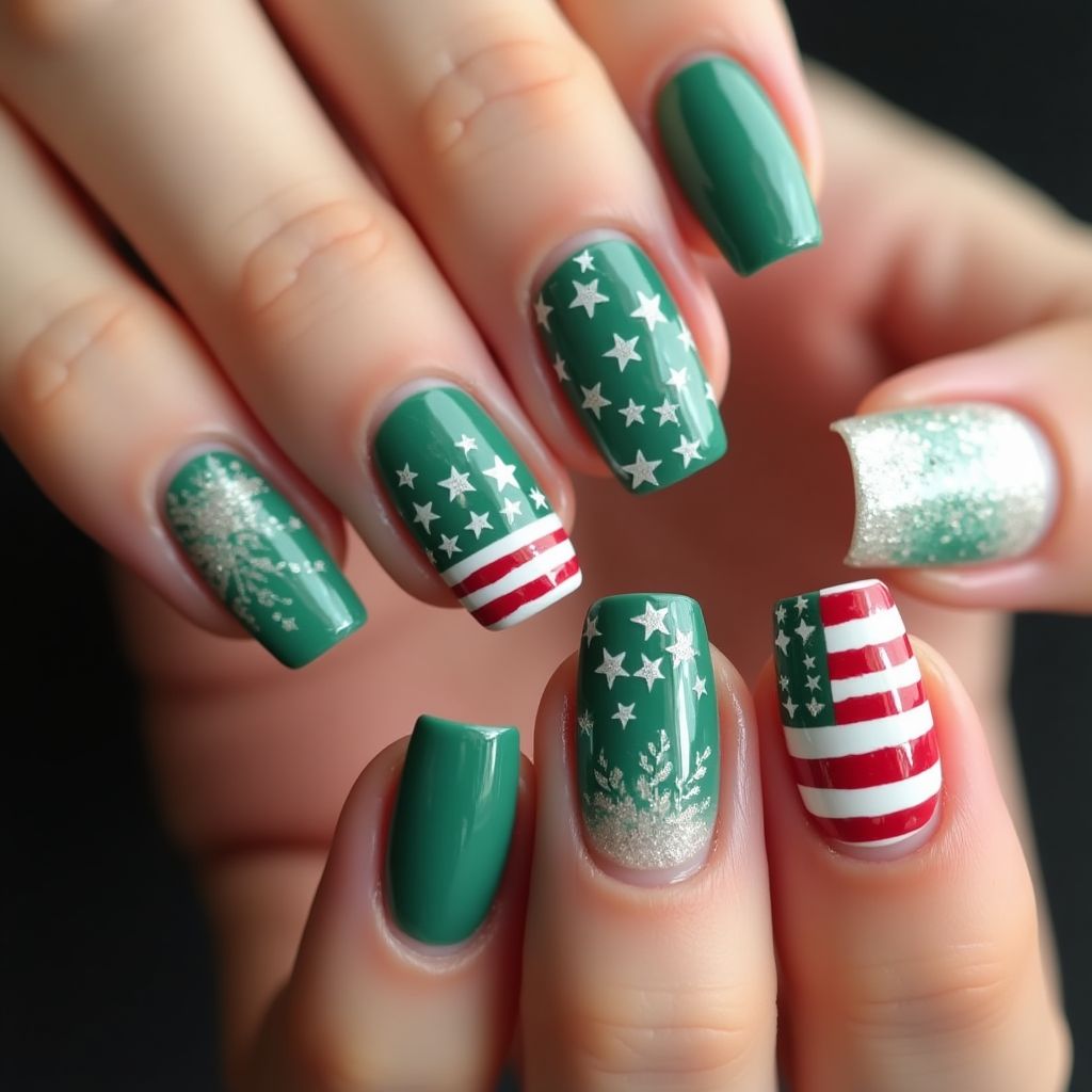 Emerald Green 4th Of July Nail Design
