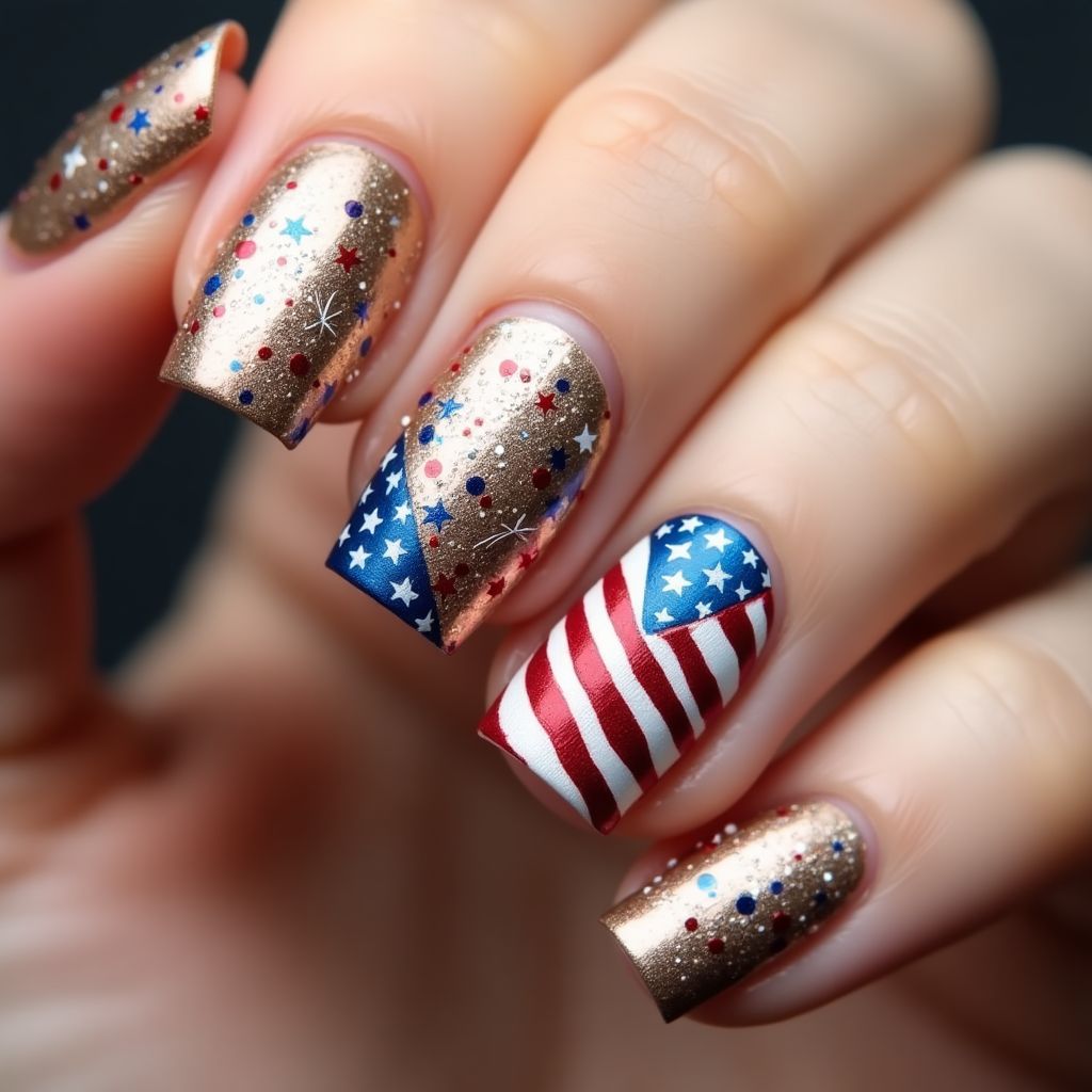 Bronze 4th Of July Nail Design