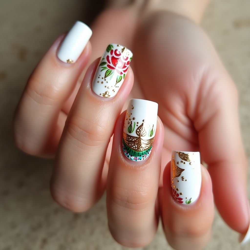 White Diwali Nail Design