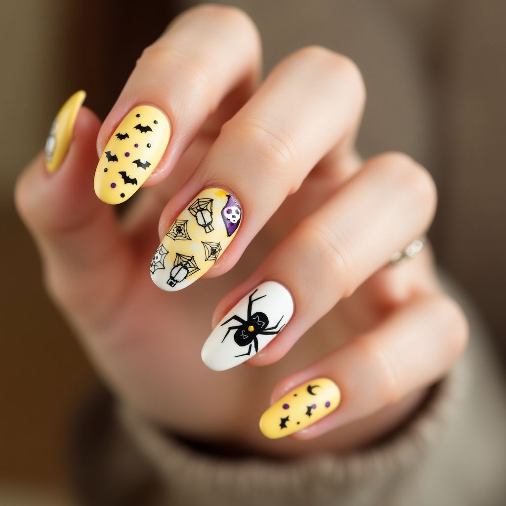 Pastel Yellow Halloween Nail Design