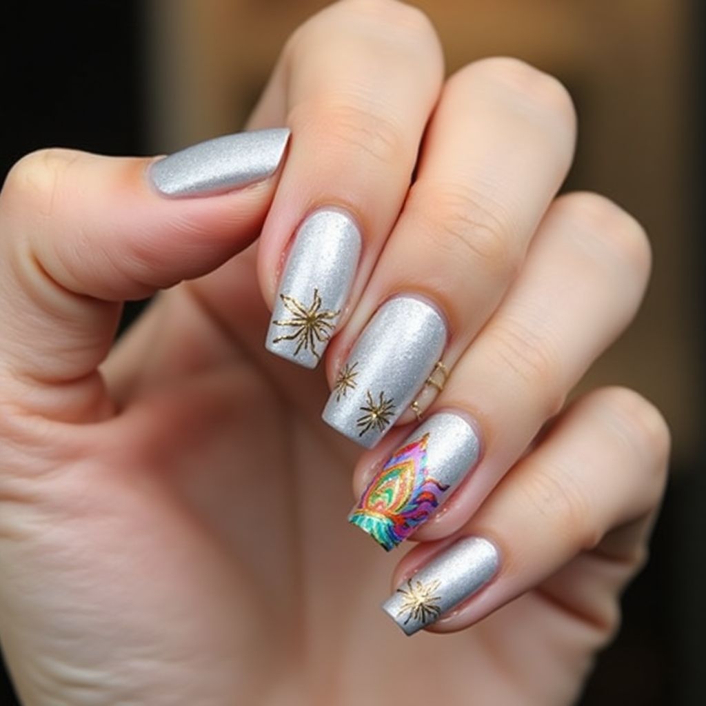 Silver Diwali Nail Design