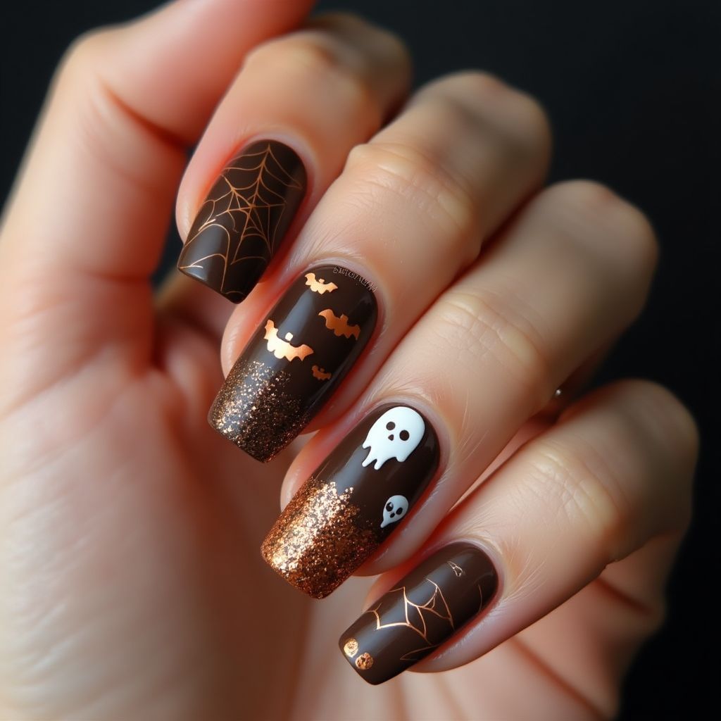 Chocolate Brown Halloween Nail Design