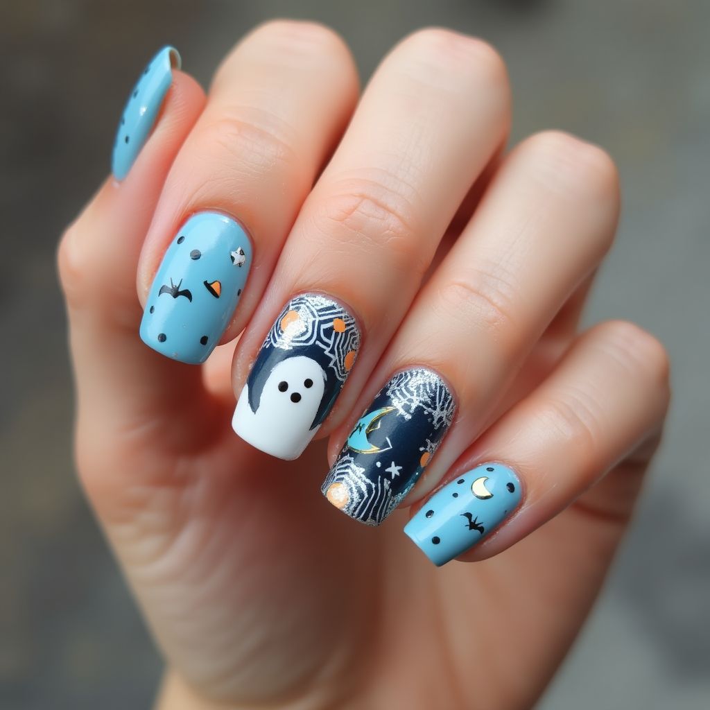Baby Blue Halloween Nail Design