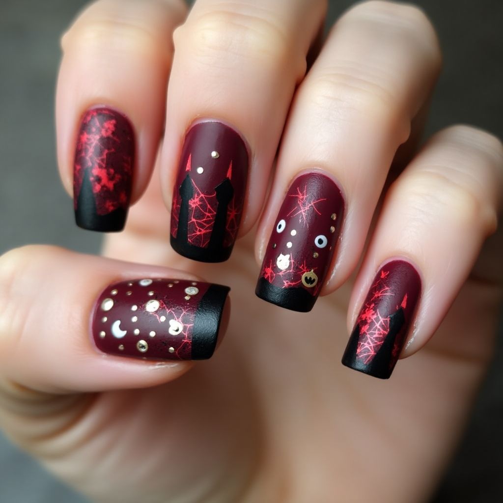 Burgundy Halloween Nail Design