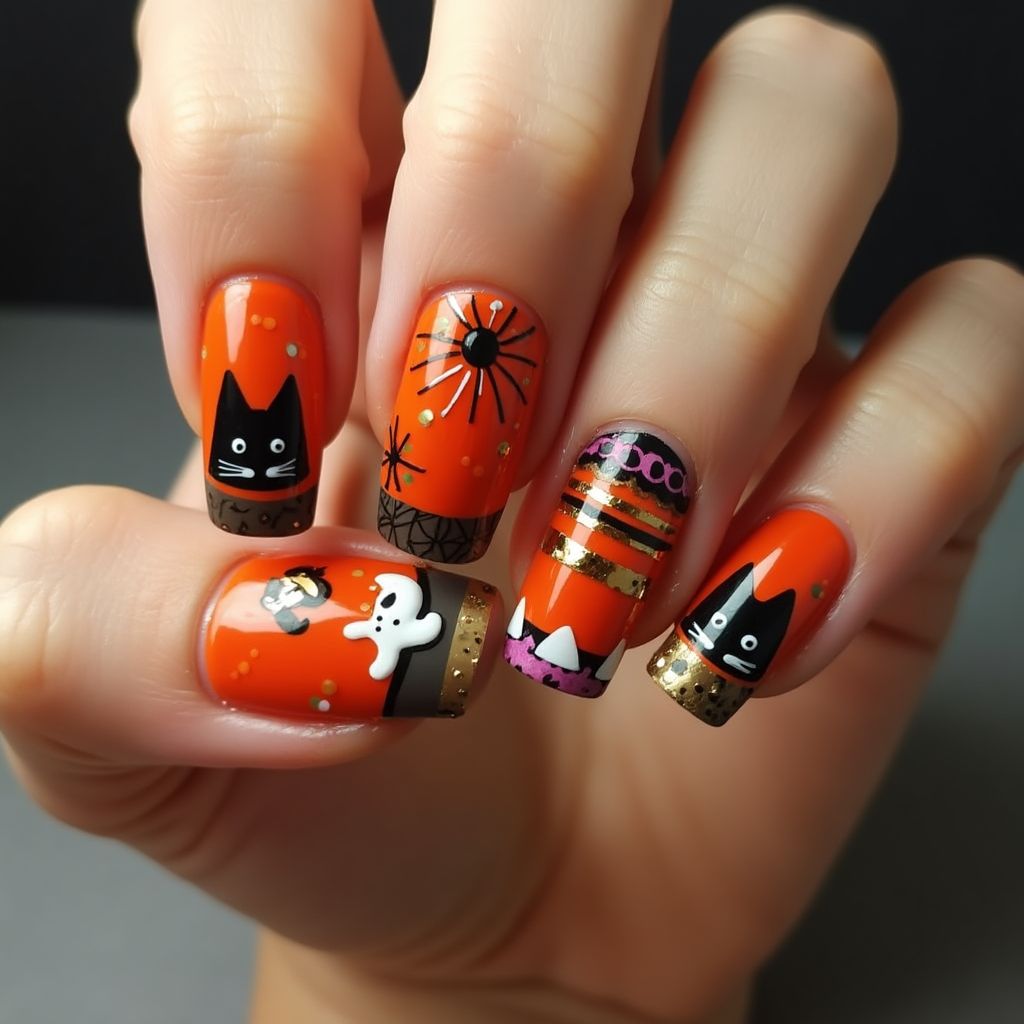 Orange Halloween Nail Design