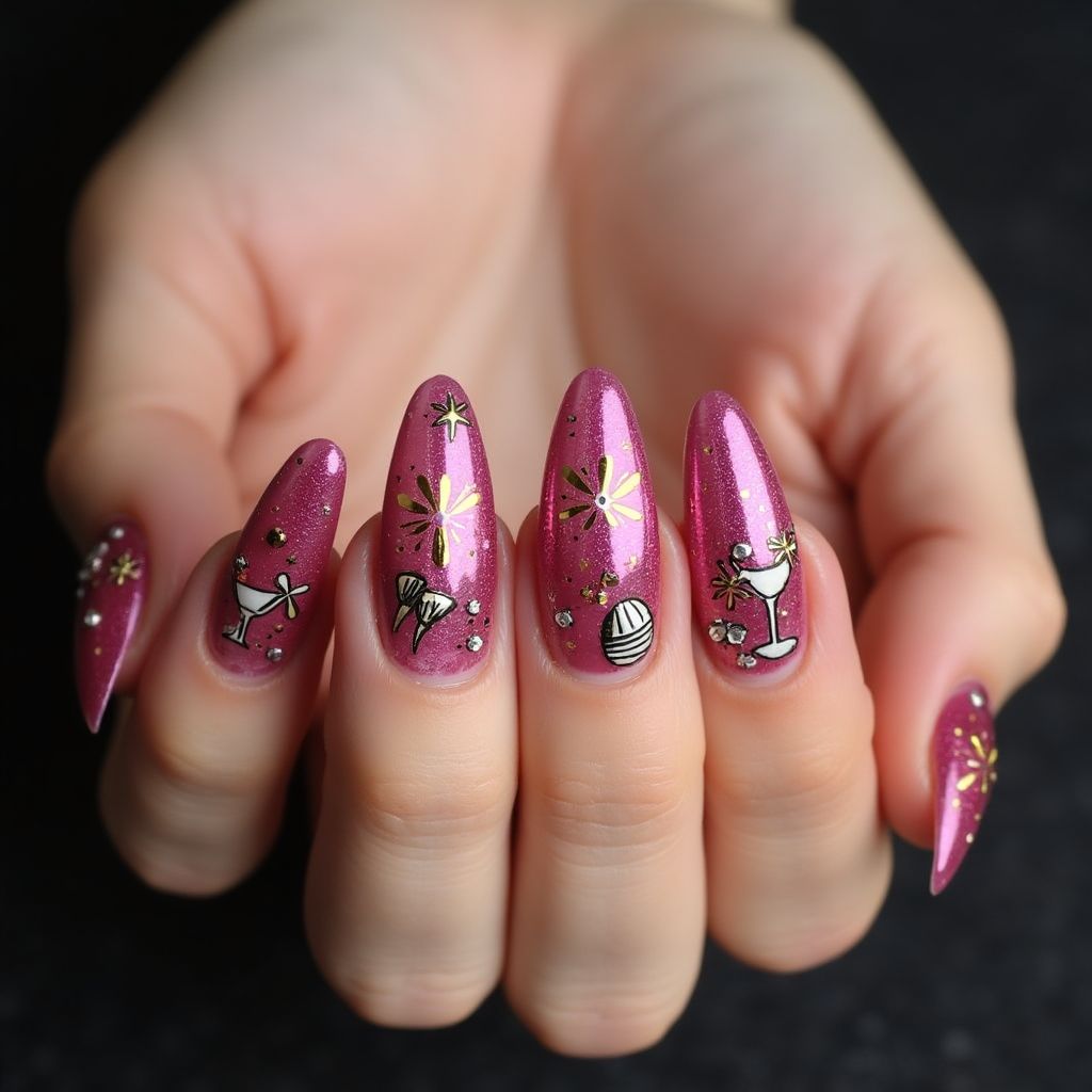 Hot Pink New Year Nail Design