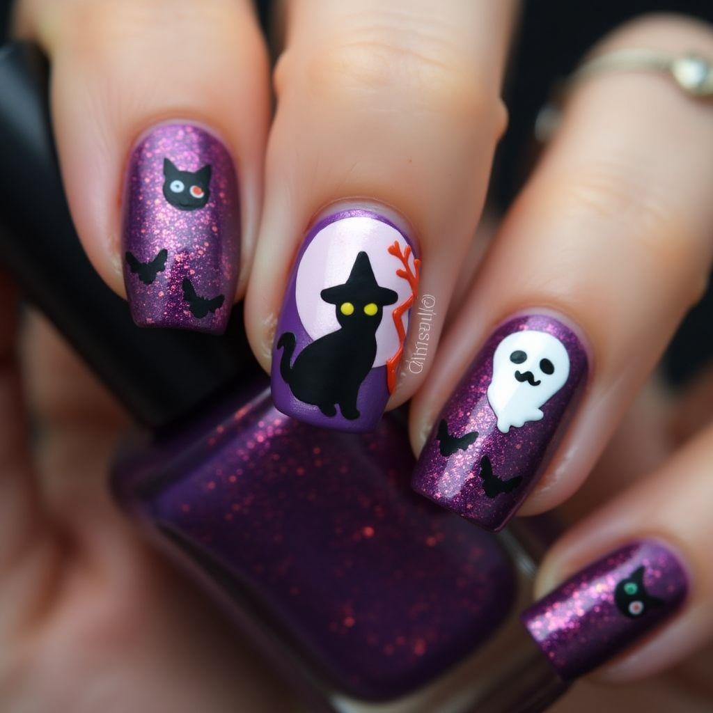 Purple Halloween Nail Design