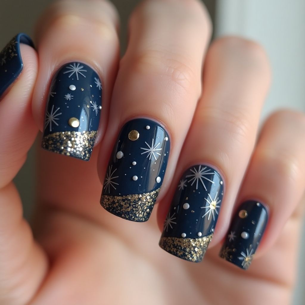 Navy Blue New Year Nail Design