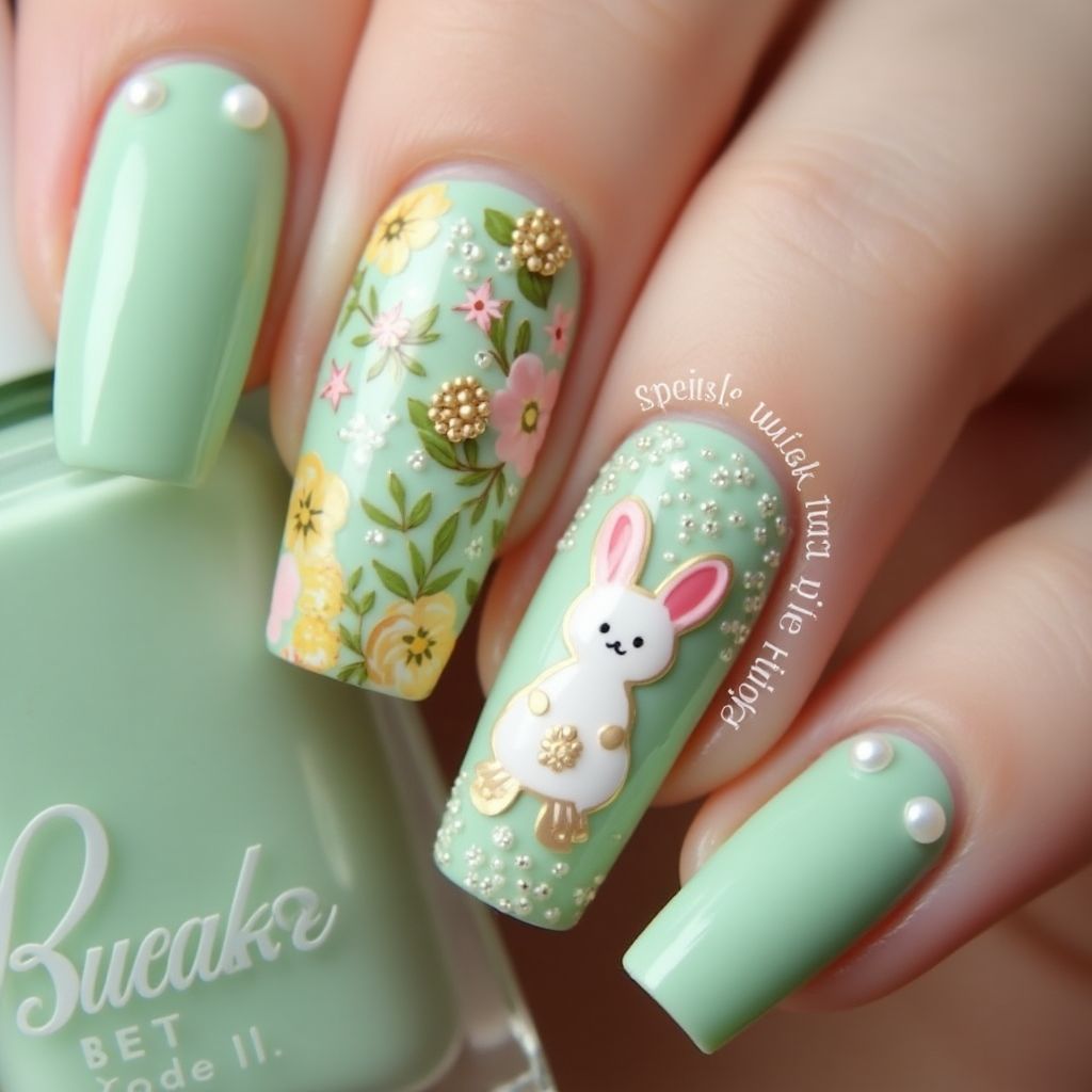Pastel Green Easter Nail Design
