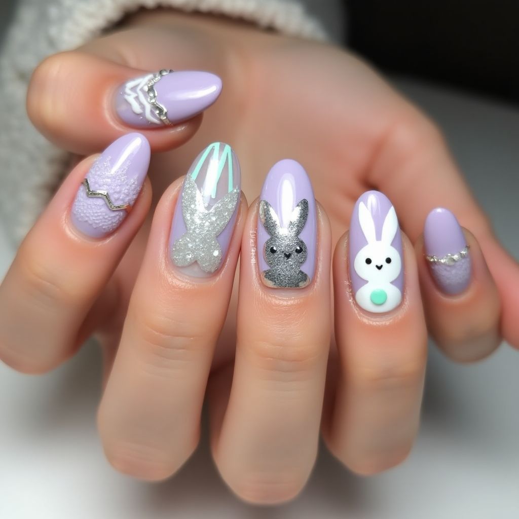 Silver Easter Nail Design