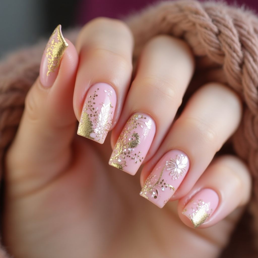 Baby Pink Diwali Nail Design