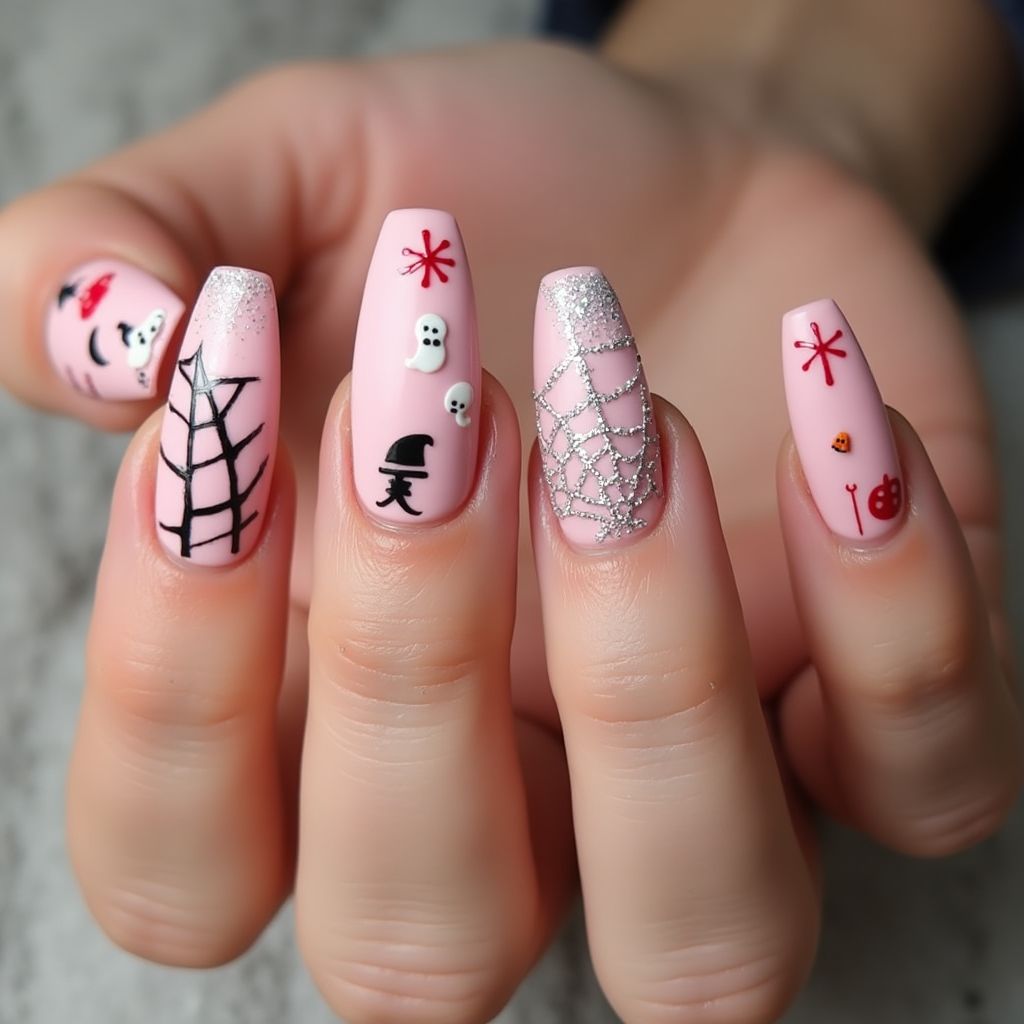 Baby Pink Halloween Nail Design