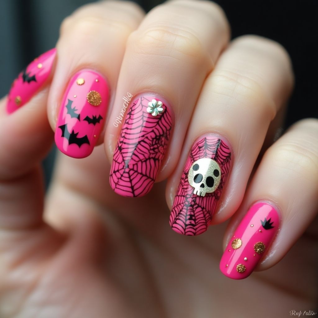 Hot Pink Halloween Nail Design