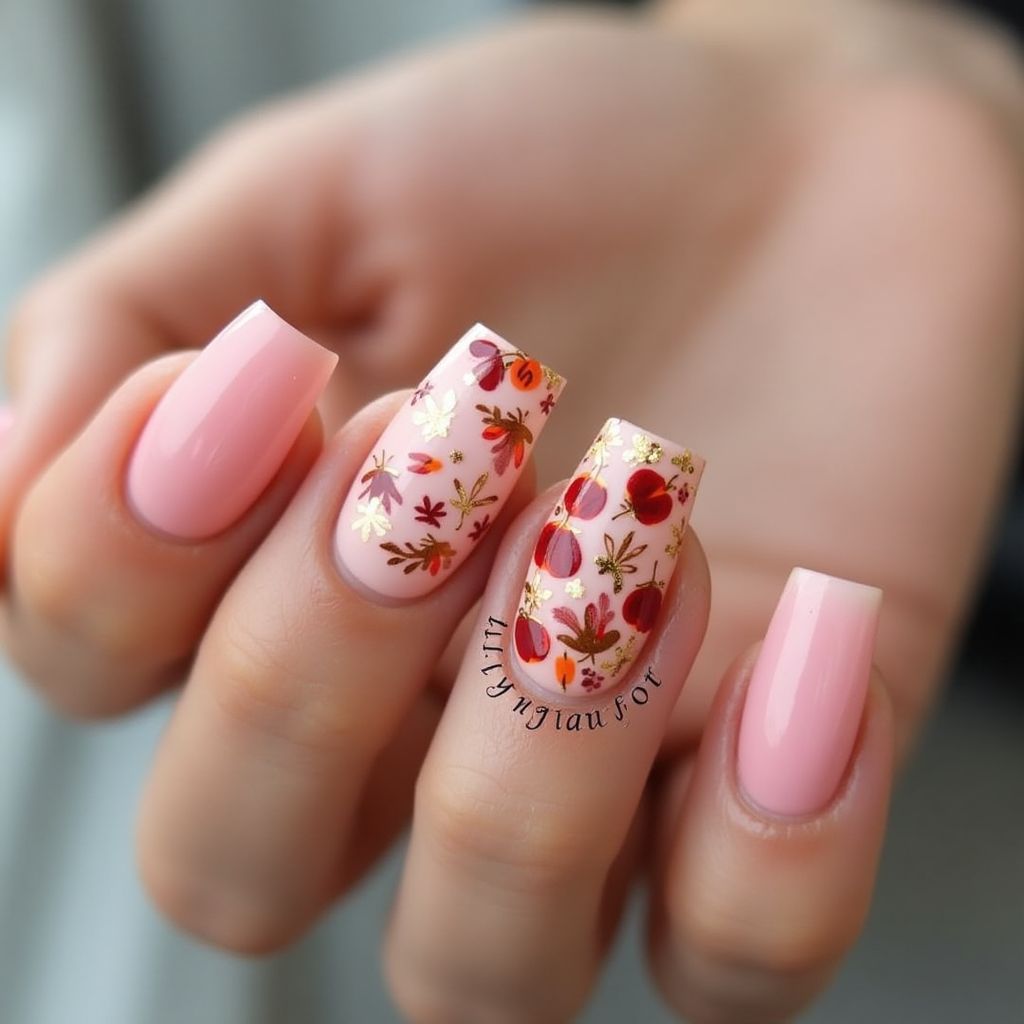 Pink Thanksgiving Nail Design
