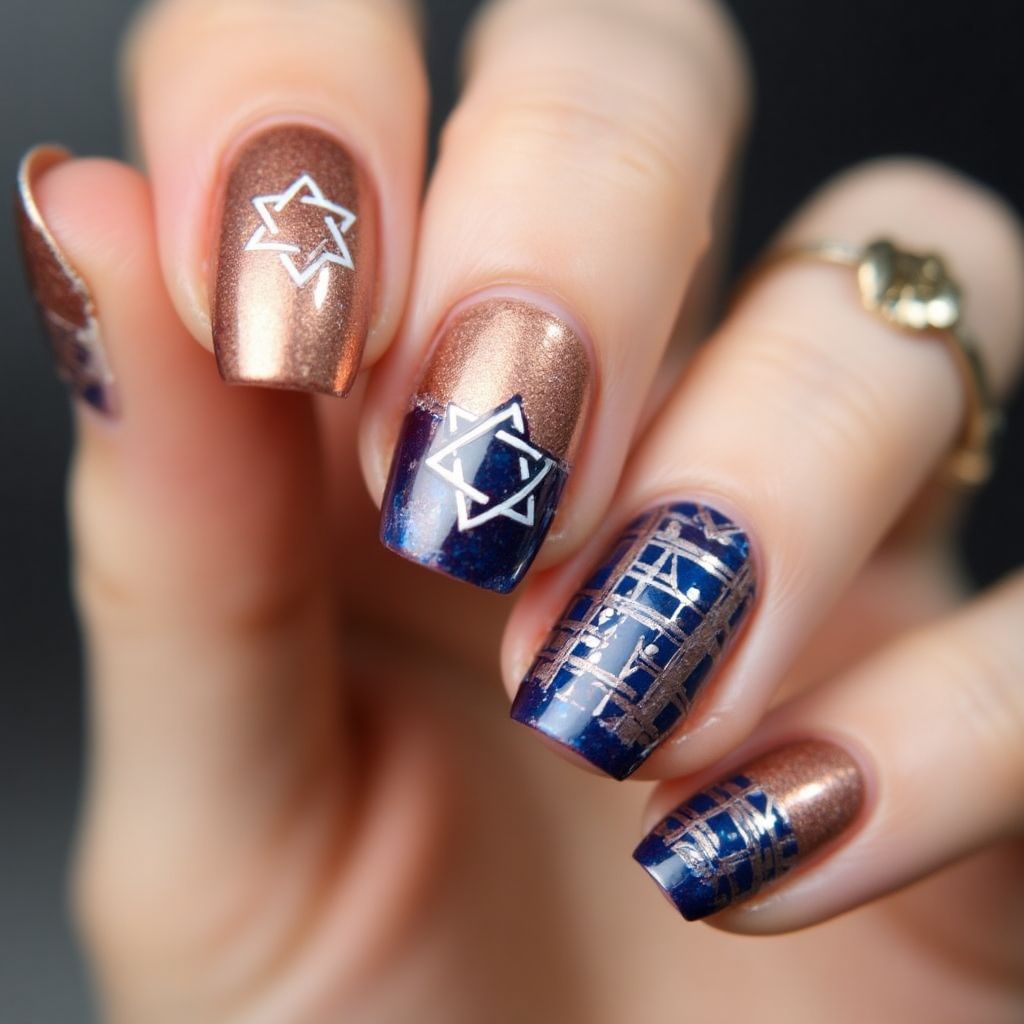 Copper Hanukkah Nail Design