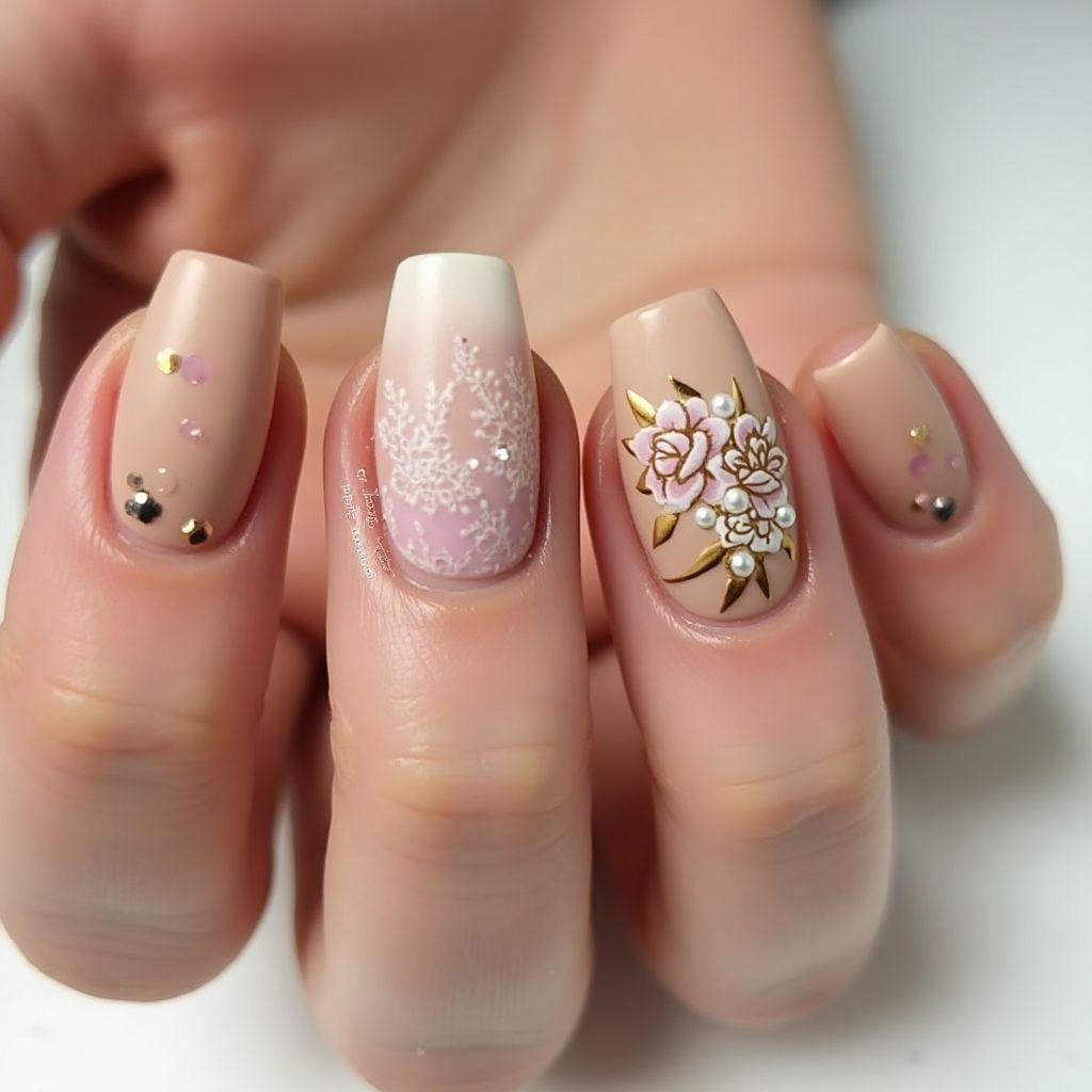 Tan Mother's Day Nail Design