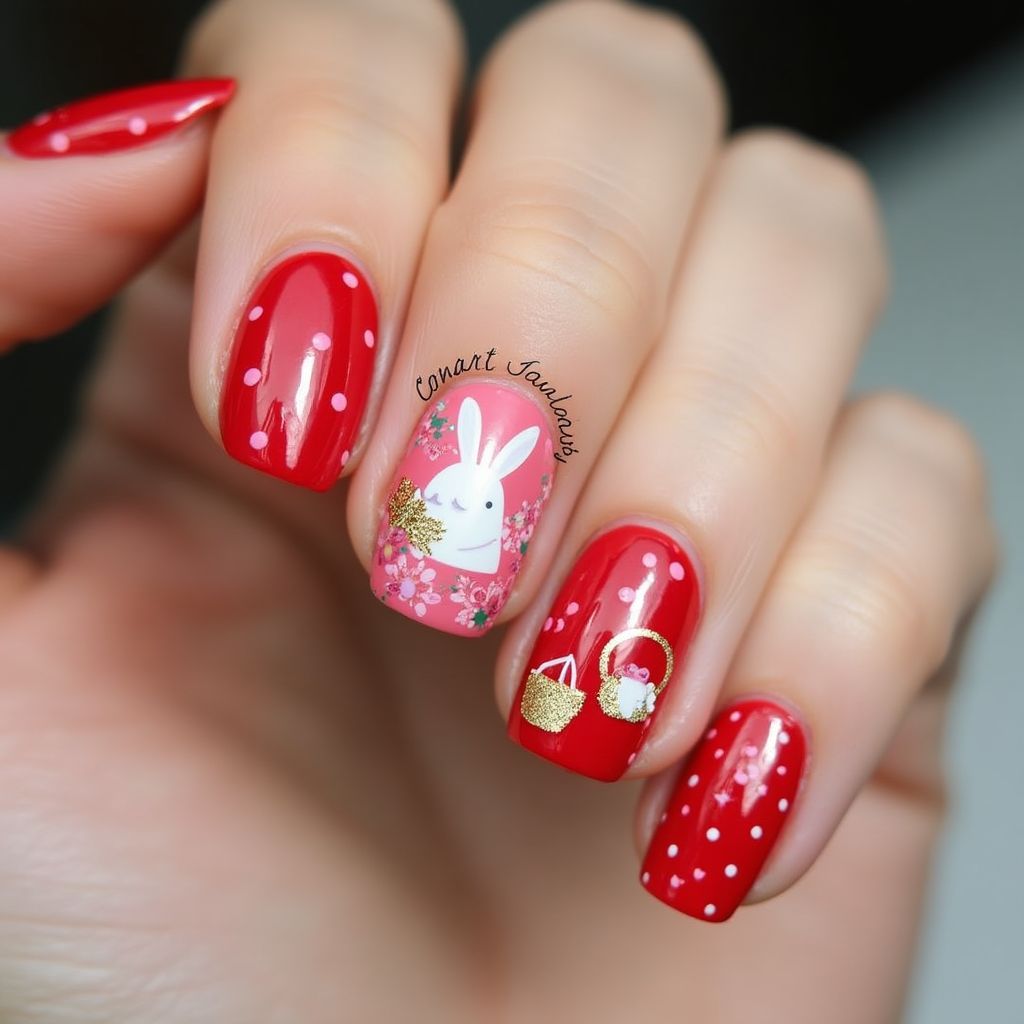 Red Easter Nail Design