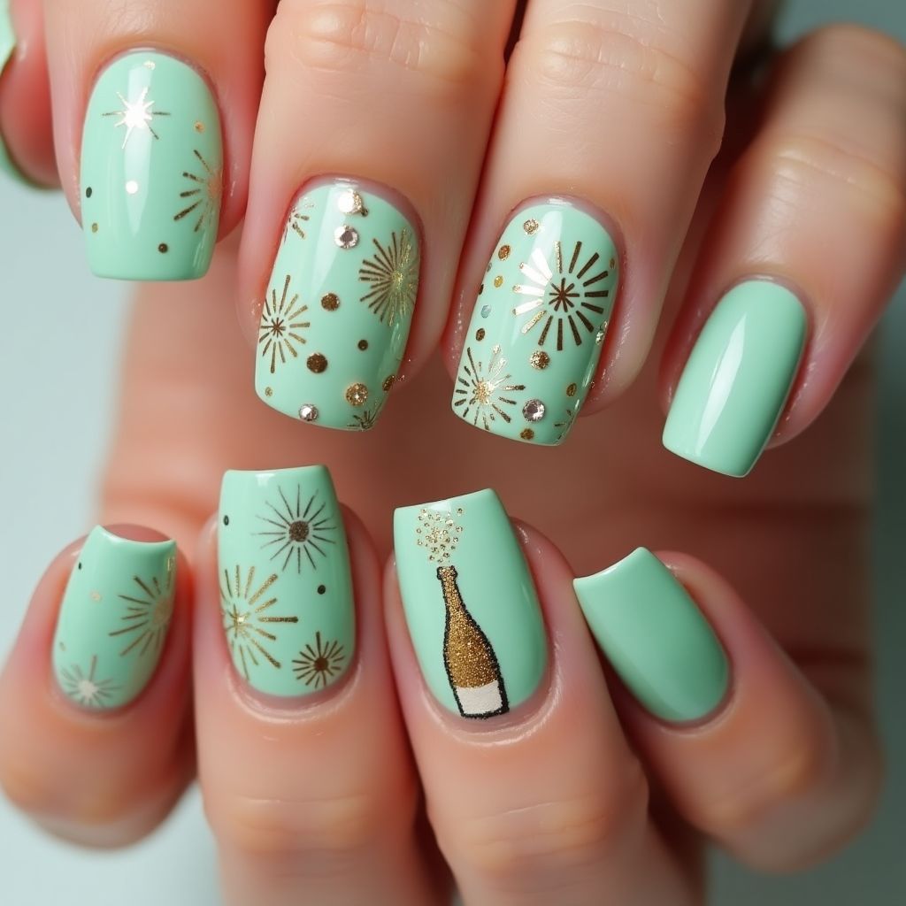Mint Green New Year Nail Design